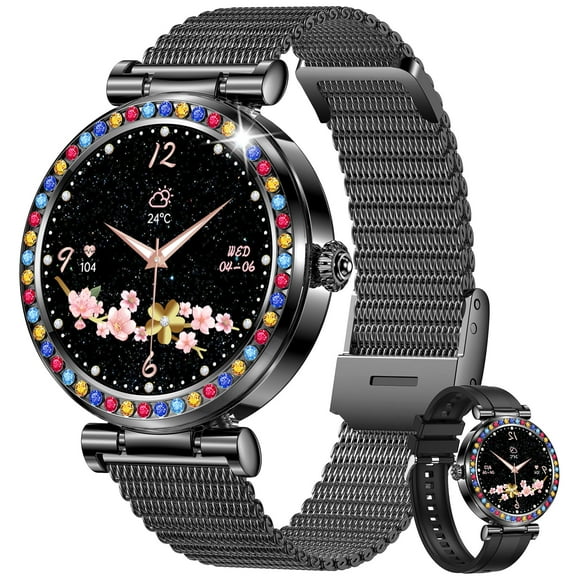 VOPOCO Smartwatches for Women with 1.27" HD Touch Screen, Diamonds, Activity Tracker with 100+ Sports Modes, Menstrual Cycles, Make Call & Message Notification for iPhone Android