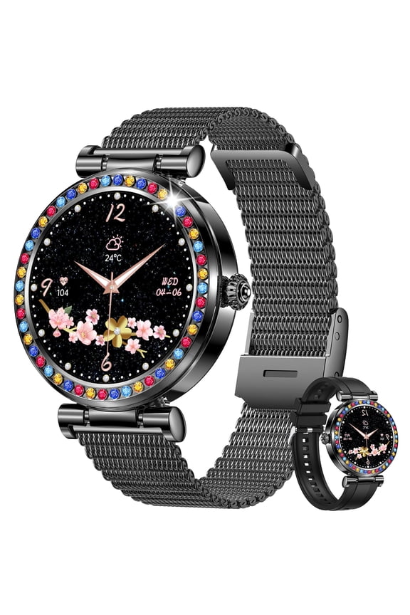 Smartwatches for Women with 1.27" HD Touch Screen, Diamonds, Activity Tracker with 100+ Sports Modes, Menstrual Cycles, Make Call & Message Notification for iPhone Android