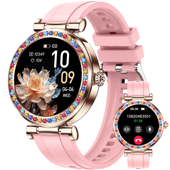 VOPOCO Smartwatches for Women with 1.27" HD Touch Screen, Diamonds, Activity Tracker with 100+ Sports Modes, Menstrual Cycles, Make Call & Message Notification for iPhone Android