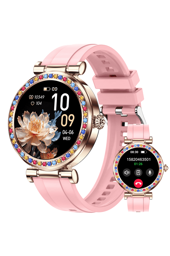 Smartwatches for Women with 1.27" HD Touch Screen, Diamonds, Activity Tracker with 100+ Sports Modes, Menstrual Cycles, Make Call & Message Notification for iPhone Android