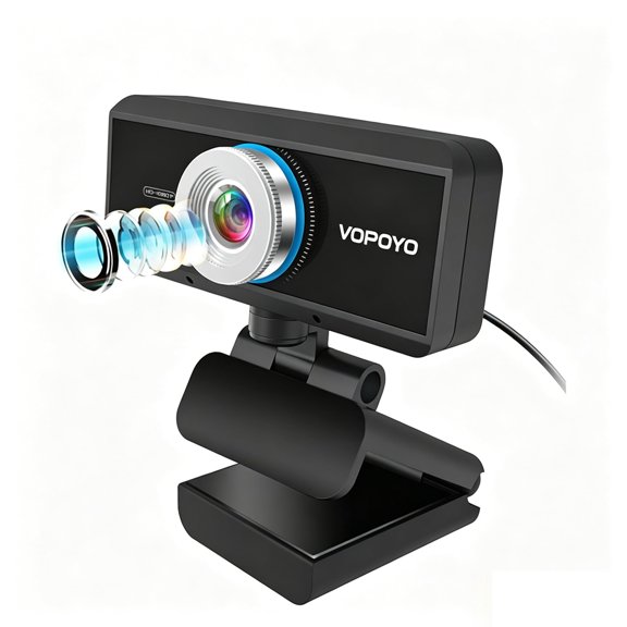 VOPOYO 1080P HD Webcam Streaming Computer Web Camera with 360-Degree Rotatable Wide View Angle USB PC Webcam, Built-in Microphone for Video Calling Recording Conferencing