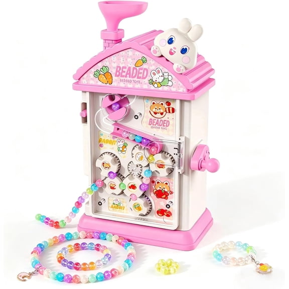 VOPOYO Automatic Charm Bracelet Making Kit for Girls 6-12, Pink House Hand-Crank Beaded Jewelry Maker with 400 Beads & Charms, DIY Friendship Bracelet Kit Birthday Art Gift for Kids
