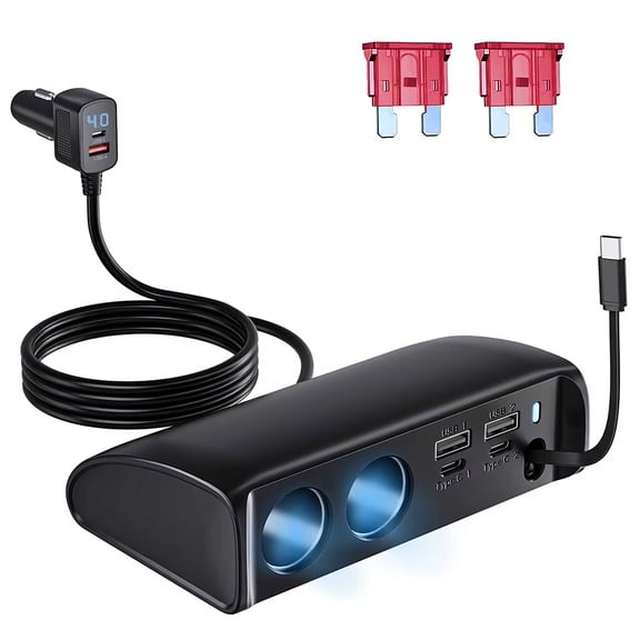 VOPOYO Retractable Car Charger, 148W Cigarette Lighter Adapter, Socket Plug Outlet with QC3.0 + PD3.0 Fast Charging, 12V/24V Heavy Duty Multi Port Charger with Independent Switch for Car Truck Device