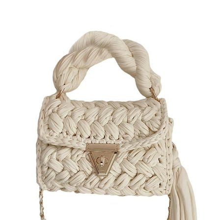 Fashion Colorful Crochet Women Handbag Tassel Thick Rope Woven Shoulder Bags= C9O7