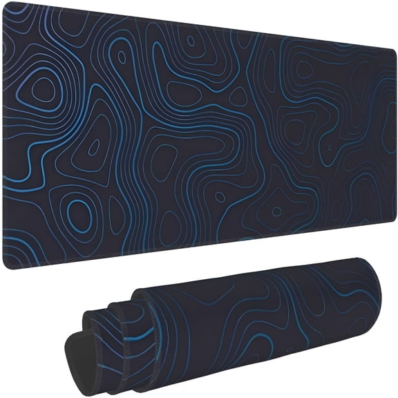 VORALYN 2026 New Blue Black Topographic Mouse Pad Large Gaming Desk Mat Pads Computer Mousepad Xl Long Non-Slip Laptop Keyboard Mat for Office Home Travel 31.5"L*11.8"W