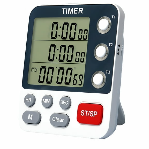 VORALYN 2026 New Digital Dual Kitchen Timer, 3 Channels Count Up/Down Timer, Cooking Timer, Large Display Triple Timer, Loud Volume Alarm and Flashing Light with Magnetic Back, Stand