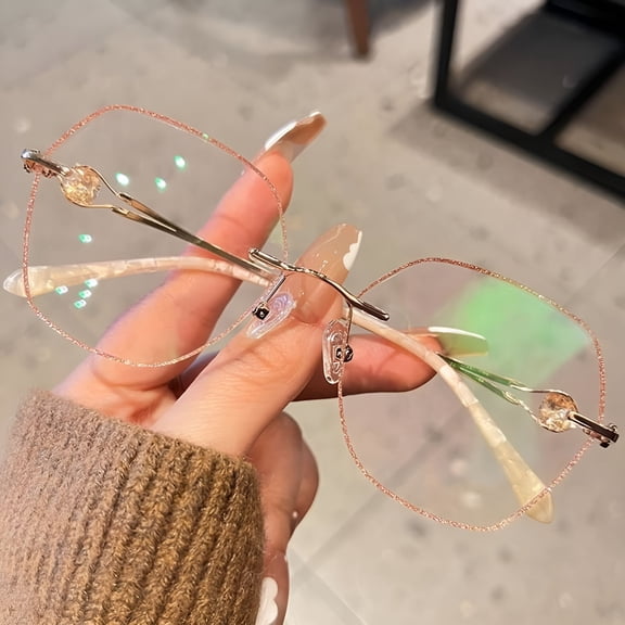 VORALYN 2026 New Women'S Fashion Blue Light Blocking Oversized Reading Glasses +2.0,Metal Gold Rimless Bling Readers 2.00 for Reading,Office,Computer,Phone,Home