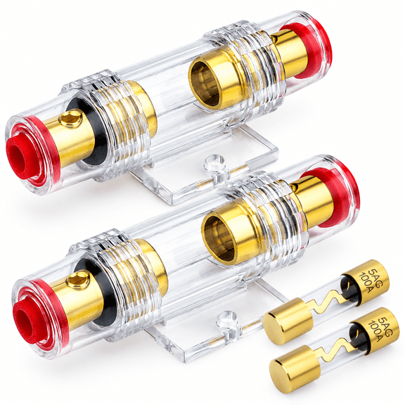 VORALYN 2Pcs Fuse Holders with 100A Agu/5Ag Fuses,4-8 Gauge Awg In-Line Car Amp Fuse Block Kit for Car Audio,Subwoofer,Alarm,Compressor,Amplifier 4 Gauge Fuse Holder