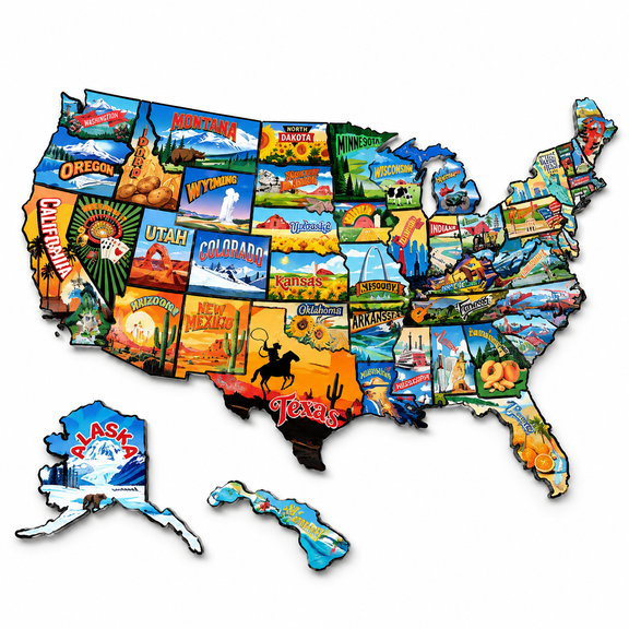 VORALYN 50 Pcs United States Map Fridge Magnets Usa Souvenirs Us Individual State&Province Refrigerator Magnets Set for Travel Gift Destination of States Visited(Elegant,Become a Map)