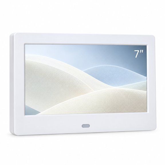VORALYN 7-inch HD Digital Photo Frame Electronic Photo Album Calendar Clock Pictures Video Music Loop Playback Support Connected To The Computer, Headphones, Speakers White