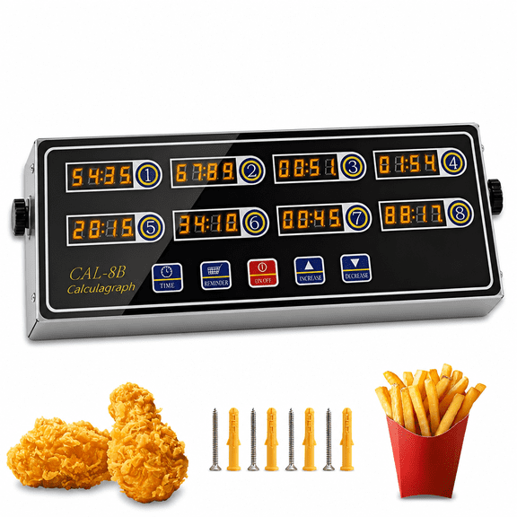 VORALYN 8-Channel Digital Kitchen Timer,Commercial Stainless Steel with Large LCD,Loud Alarm,99H Memory,Waterproof Timer for Restaurant,Baking,Home