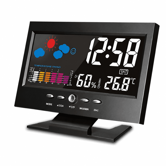 VORALYN Atomic Desktop Clock with Color Display,Calendar,Day of Week,Time & Date Display,Auto Set Dual Alarm Clock Without Battery