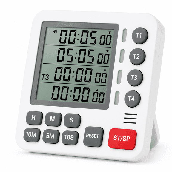 VORALYN Digital Kitchen Timer - 4-Channel Cooking Timer with Alarm,Magnetic Back,Loud & Silent Modes,Count Up/Down,Ideal for ovens,Seniors, and classrooms,Replaceable AAA Battery