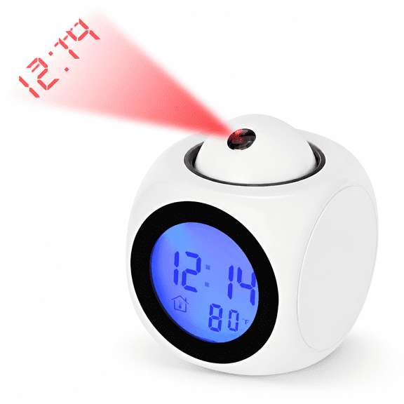 VORALYN Digital Lcd Voice Talking Led Projection Alarm Clock with Temperature Display - Projects Time on Wall/Ceiling,5 Alarm Sounds,Snooze,Hourly Chime,1 Pack