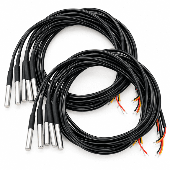 VORALYN Ds18B20 Temperature Sensors,10 Pcs 1M Waterproof Digital Probes with Stainless Steel Cable for Arduino,Raspberry Pi&Shelly Projects,Durable Temperature Probe Sensor
