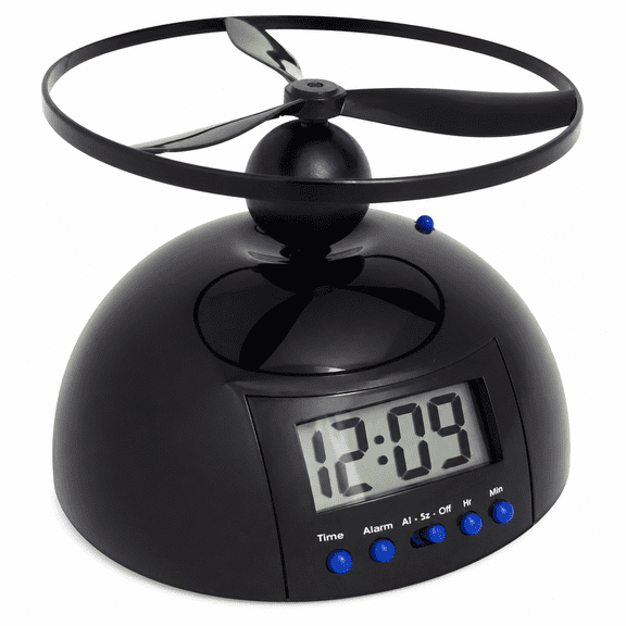 VORALYN Flying Alarm Clock for Heavy Sleepers,Rotating Helicopter Design,Vibrating Run-Away Alarm,Black Abs Plastic,5.51X2.36In,Battery Powered Travel Alarm Clock Battery Operated(Not Included)