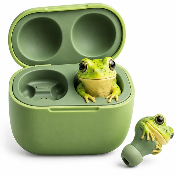 VORALYN Frog Wireless Earbuds,Cute Animal Shaped Bluetooth Headphones with Charging Case, Noise Reduction In-Ear Stereo Sound,Ipx4 Waterproof Earphones,Unique Green Gift for Adults (Green)