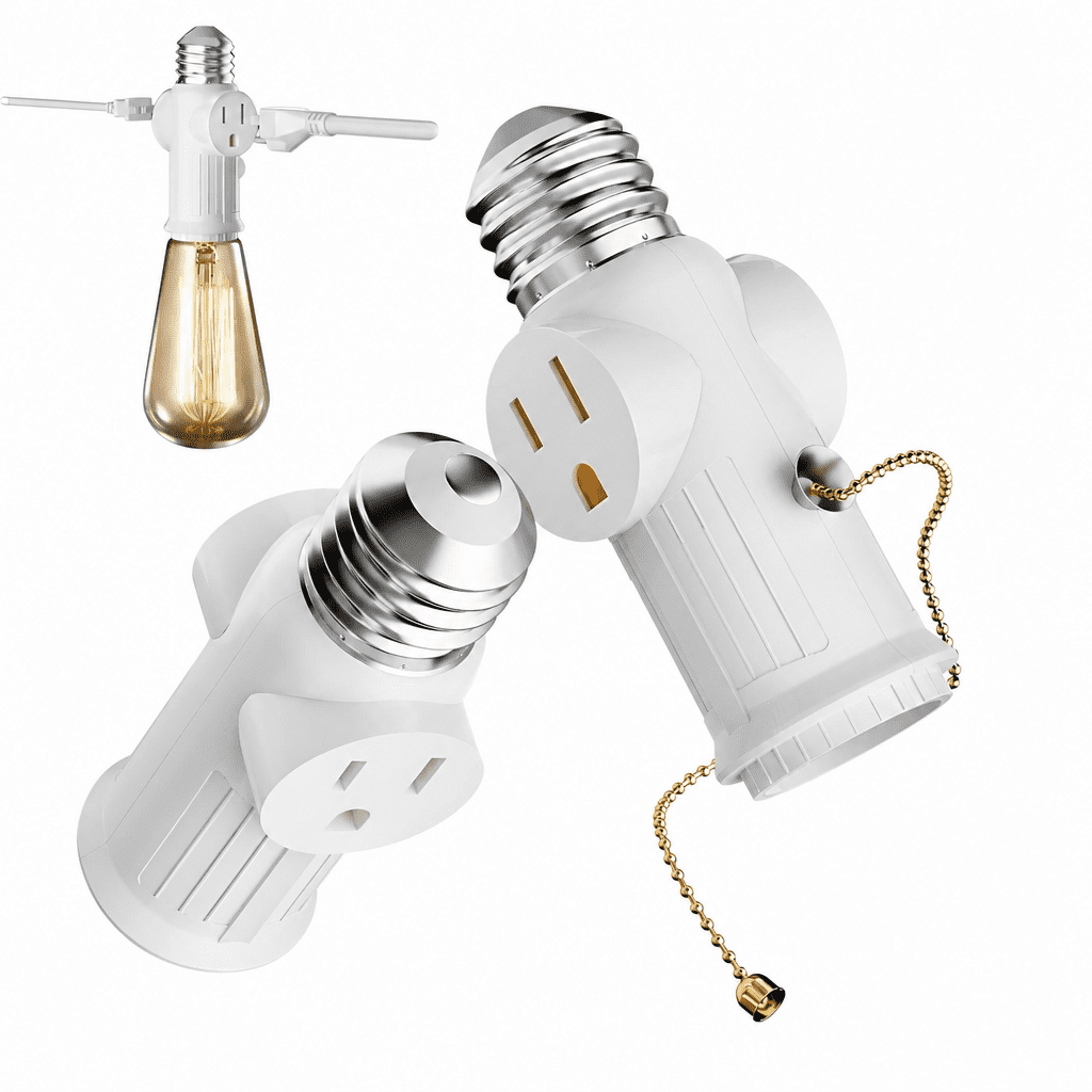 VORALYN Light Socket To Plug Adapter 2 Pack Pull Chain 2/3 Prong Light Socket Adapter E26/E27 Light Bulb Socket Polarized Plug Converter For Garages Living Rooms
