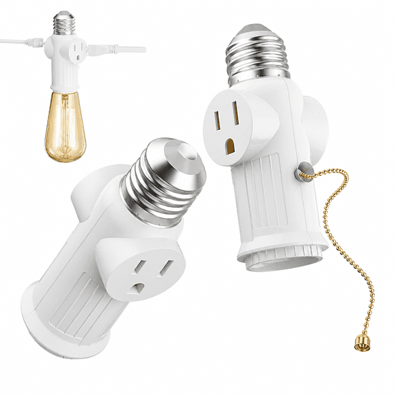 VORALYN Light Socket To Plug Adapter 2 Pack Pull Chain 2/3 Prong Light Socket Adapter E26/E27 Light Bulb Socket Polarized Plug Converter For Garages Living Rooms