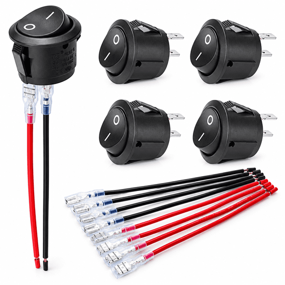 VORALYN Listed on Off Round Rocker Switches Spst 20Mm Mini 12 Volt Dc Mini Circle Toggle Switch 12V for Car Automotive Rv 2 Pin Switch 120V Wired 5Pack