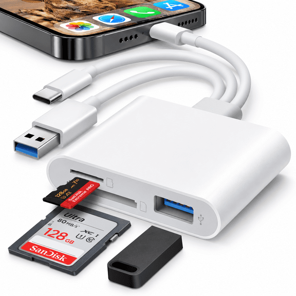 VORALYN Sd Card Reader for Iphone Ipad Mac, Lightening & Usb-C & Usb-A 3 in 1 Memory Sd Card Adapter, Support Sd/Microsd/Usb Otg, High-Speed Trail Camera Card Viewer,Portable No App Plug & Play