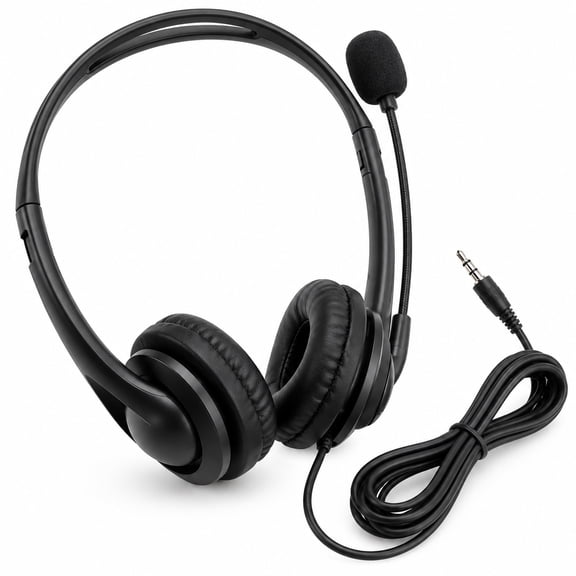 VORALYN Wired Over Ear Headphones with Microphone, 3.5mm Lightweight Stereo Headset for Music, Calls, Study, Meetings, Computer, Laptop, Black