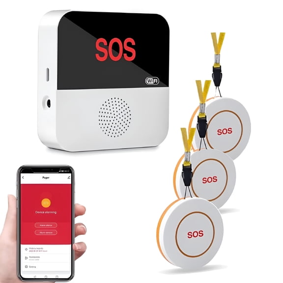 VORALYN Wireless Caregiver Pager,Smart APP Nurse Emergency Life Alert System Call Button for Elderly/Home/Patients/Disabled/School,1 Receiver & 3 Call Buttons,SOS Emergency Alert