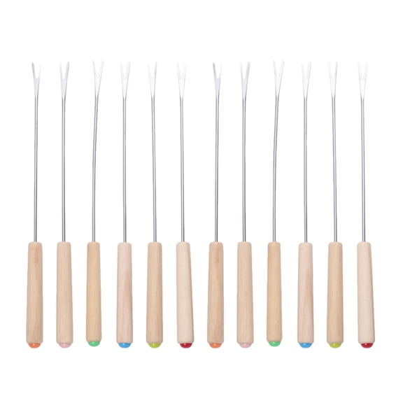 VORCOOL 12Pcs Stainless Steel Fondue Forks with Wood Handle for Cheese Chocolate and Fruit Dipping