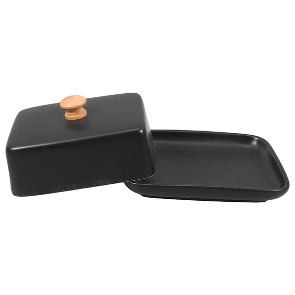 VORCOOL Black Ceramic Butter Dish with Lid for Countertop Use and Elegant Kitchen Decor