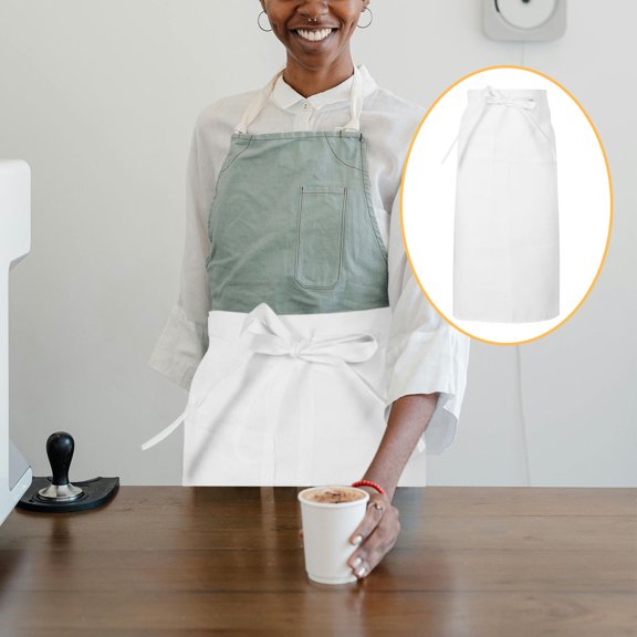 VORCOOL Universal White Half Bistro Apron Chef Waist Apron with Convenient Pocket for Servers