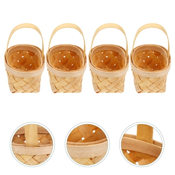 VORCOOL 4Pcs Handmade Beige Wood Chip Hanging Baskets for Home Storage and Decor