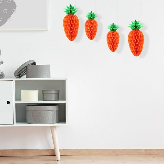 VORCOOL 6Pcs Easter Honeycomb Carrot Ornaments Hanging Party Decor Assorted Colors