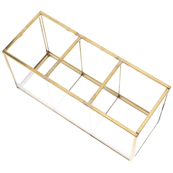 VORCOOL Glass Cosmetic Box Golden Alloy Makeup and Jewelry Storage Organizer