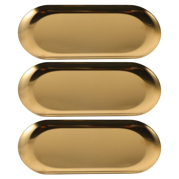 VORCOOL 3Pcs Oval Stainless Steel Snack Serving Tray Golden Multipurpose Use