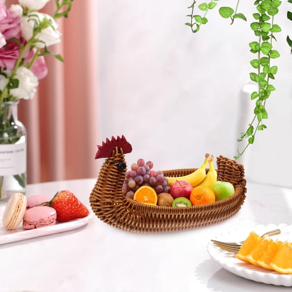 VORCOOL Woven Rattan Storage Basket Brown for Fruits and Kitchen Essentials