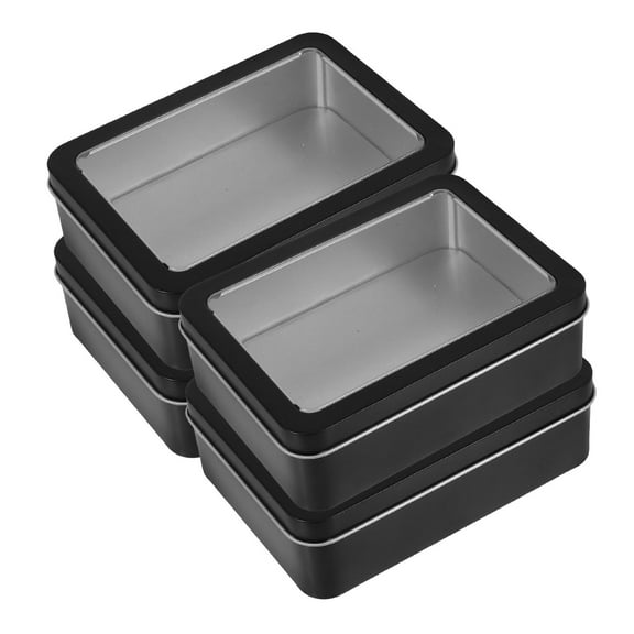 VORCOOL Black Rectangular Tin Containers with Clear Lid for Storage Use 4Pcs