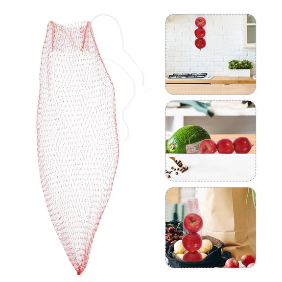 VORCOOL 100Pcs Red Elastic Mesh Vegetable Bags with Drawstring for Portable Grocery and Garden Use