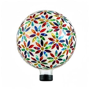 VOREEN 10-Inch Multi Colored Flowers Design Mosaic Glass Gazing Balls, Handmade, Reflective