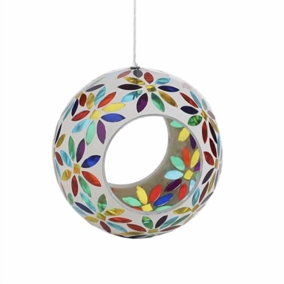 VOREEN Handcrafted Mosaic Glass Hanging Fly-Through Feeder, Multicolor Flower Design
