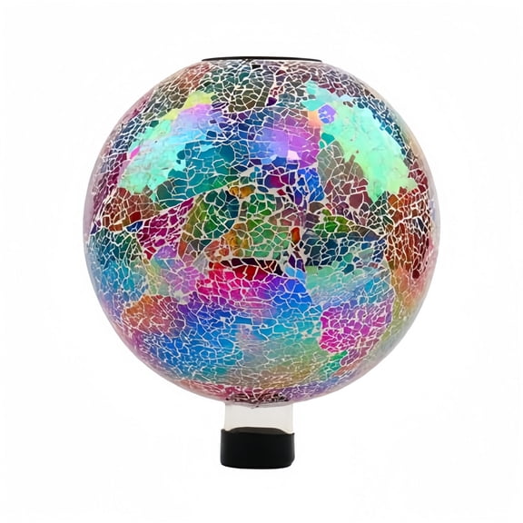 VOREEN Mosaic Solar Glass Gazing Ball, 10 Inch Colorful Gazing Globe, Handmade IP44 Waterproof Garden Decor Outdoor Ornament Sphere for Patio Lawn Yard