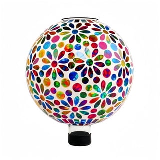 10 Inch VOREEN Mosaic Solar Glass Gazing Ball, Heart Floral Pattern IP44 Waterproof Solar Light Globe, Handmade Multicolor Outdoor Garden Decor Sphere for Patio Lawn Yard Backyard