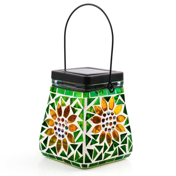 VOREEN Mosaic Solar Lanterns, Handmade Outdoor Glass Hanging Lights, Sunflower Design