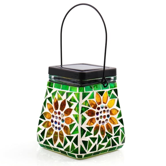 VOREEN Mosaic Solar Table Lamp & Hanging Lantern, IP44 Waterproof 600mAh Warm White Rgb Light for Patio Garden Balcony Holiday Decor