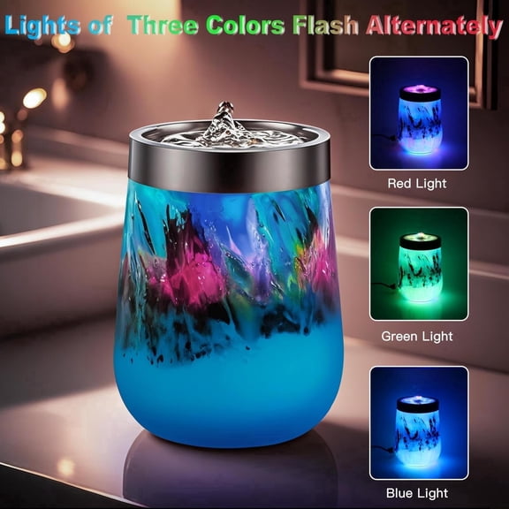 VOREEN Handblown Glass Tabletop Fountain - Art Glass Indoor Fountain with Color-Changing Glow - Artistic Indoor Water Feature with Optional Aromatherapy for Home, Office Décor - Blue