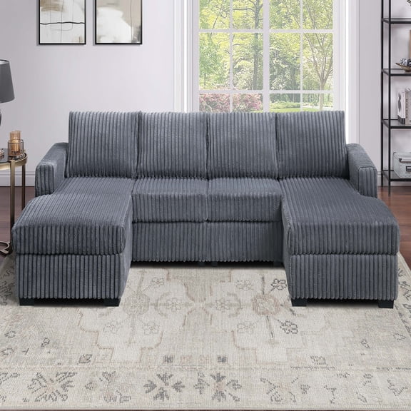 VORENE 3pc U Shaped Sectional Sofa Set with Armless Chairs and Dual Chaise Design, Dark Gray