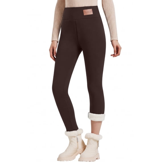VORENI Women's Fleece Lined Leggings, High Waisted Thermal Leggings for Women, Full Length 4-Way Stretch Warm Winter Leggings, Chocolate Brown