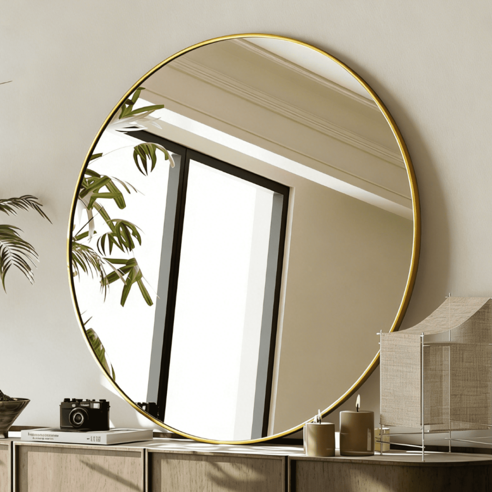 VORENTA 20" Bathroom Mirror Round Wall Mirror Vanity Mirror with Metal Frame, Gold