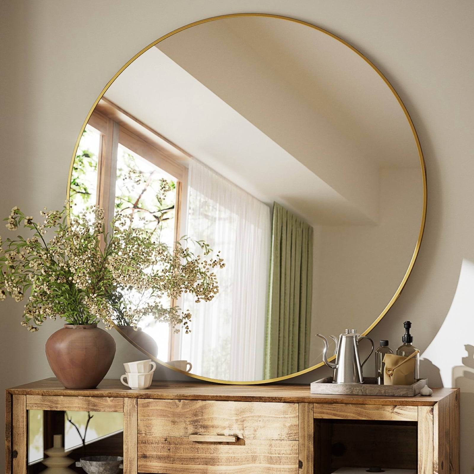 VORENTA 42" Bathroom Mirror Round Wall Mirror Vanity Mirror with Metal Frame, Gold