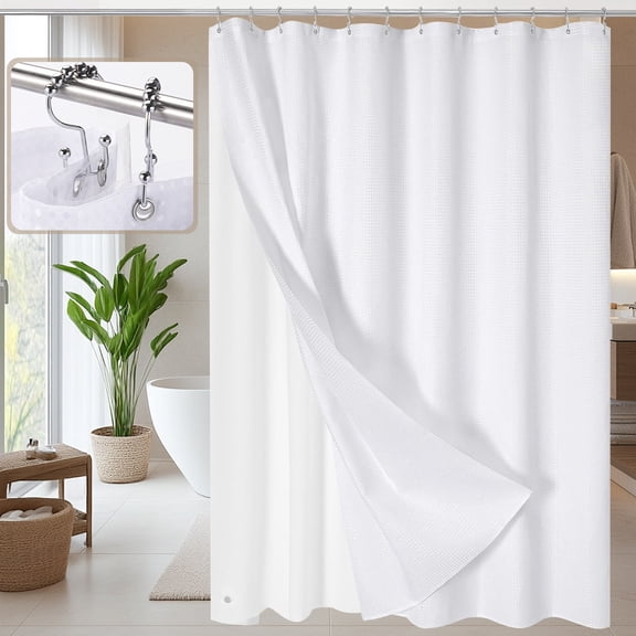 Vorfor Waffle Fabric Shower Curtain and Liners Sets, Water Repellent Thick Weighted Fabric, Wrinkle & Rust Resistant, Hotel Quality Design, 71 x 71