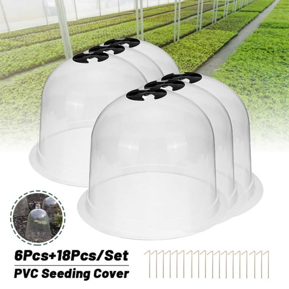 VORFOR 6 Pcs Humidity Dome for Plants, Garden Cloche Plant Dome 10.2 Inch x 8.3 Inch Reusable Thick Plant Protector Bell Covers Clear Plastic Dome Mini Greenhouses with 18 Securing Pegs